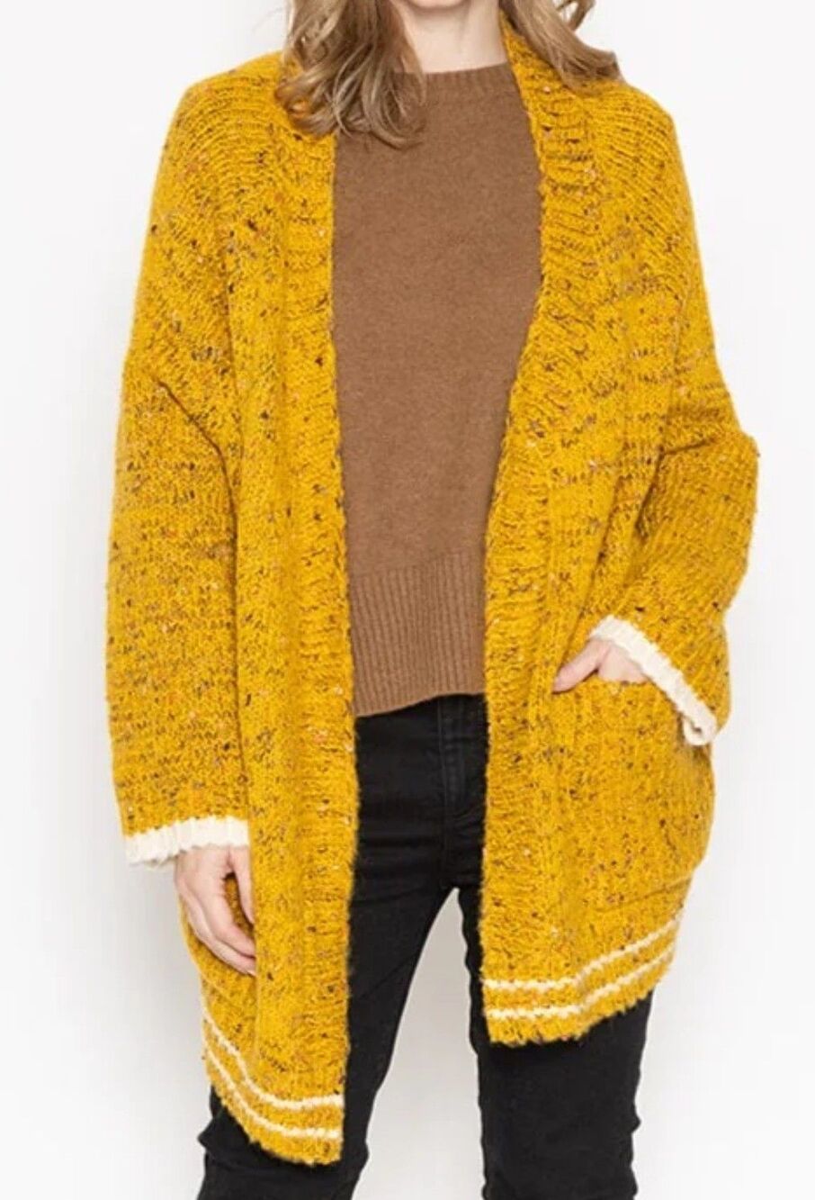 Oversized Yellow Speckled Wool Blend University Boyfriend Cardigan ONE SIZE